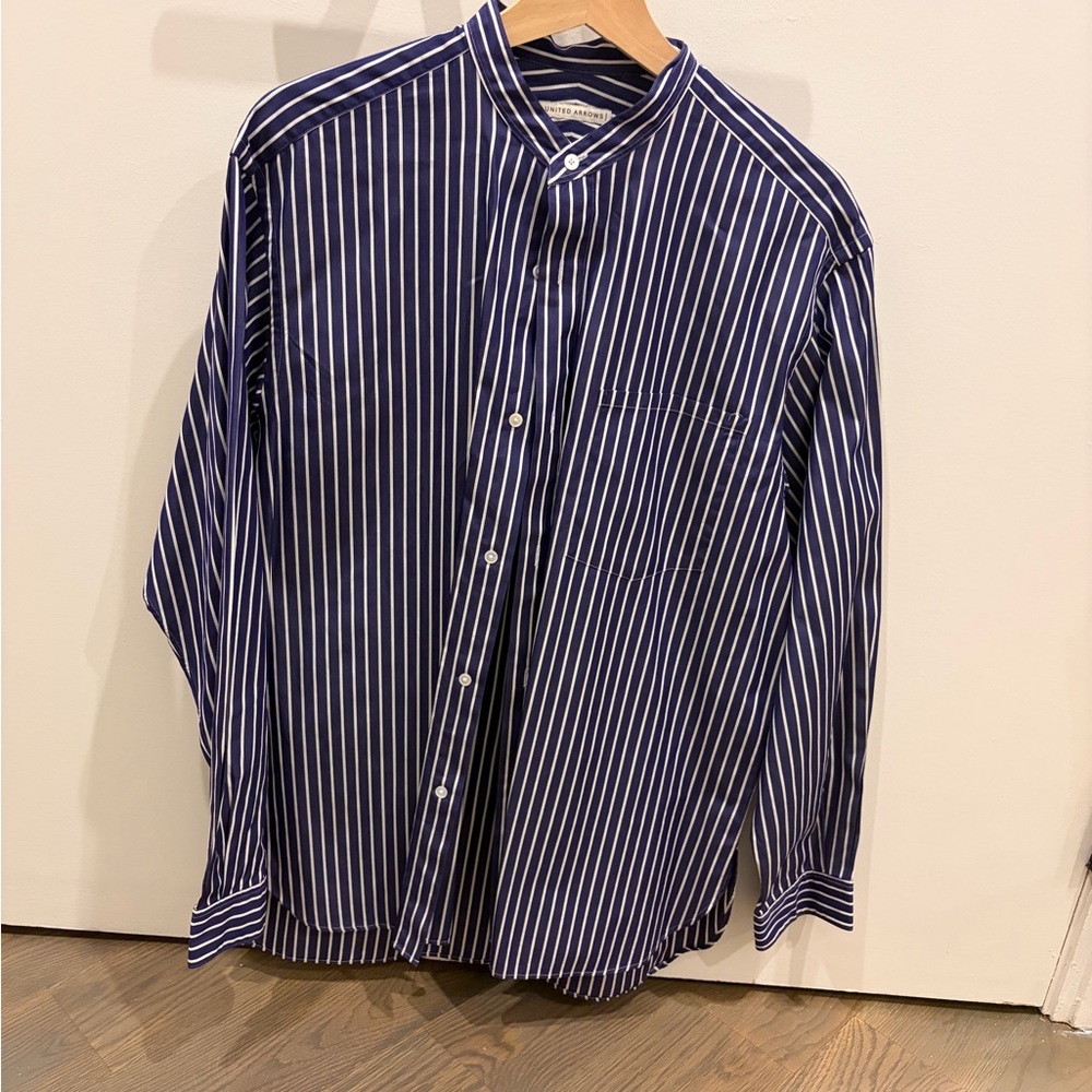 United Arrows Navy Striped Button-Down Shirt